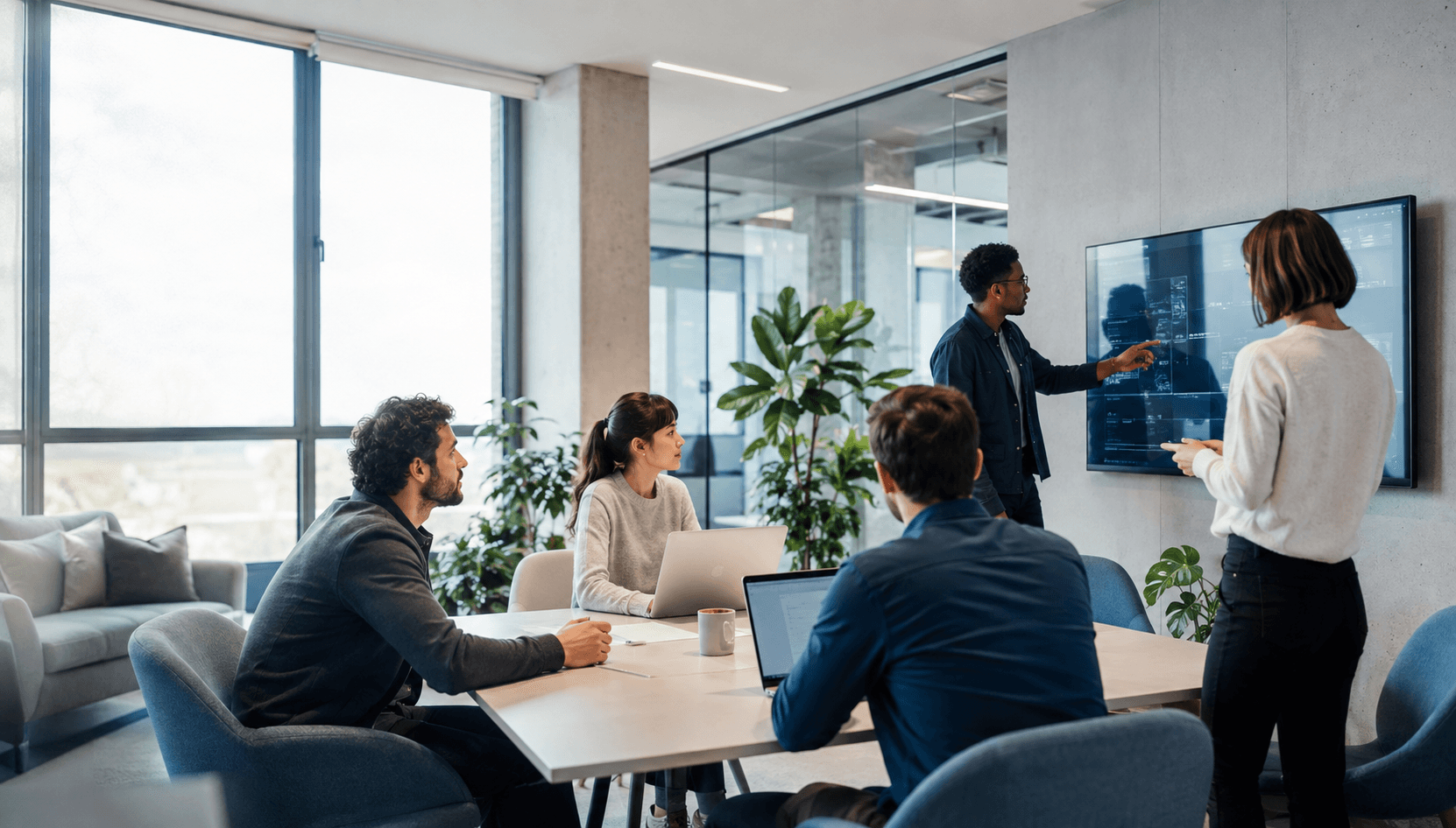 CodingCloud team collaborating in a modern office